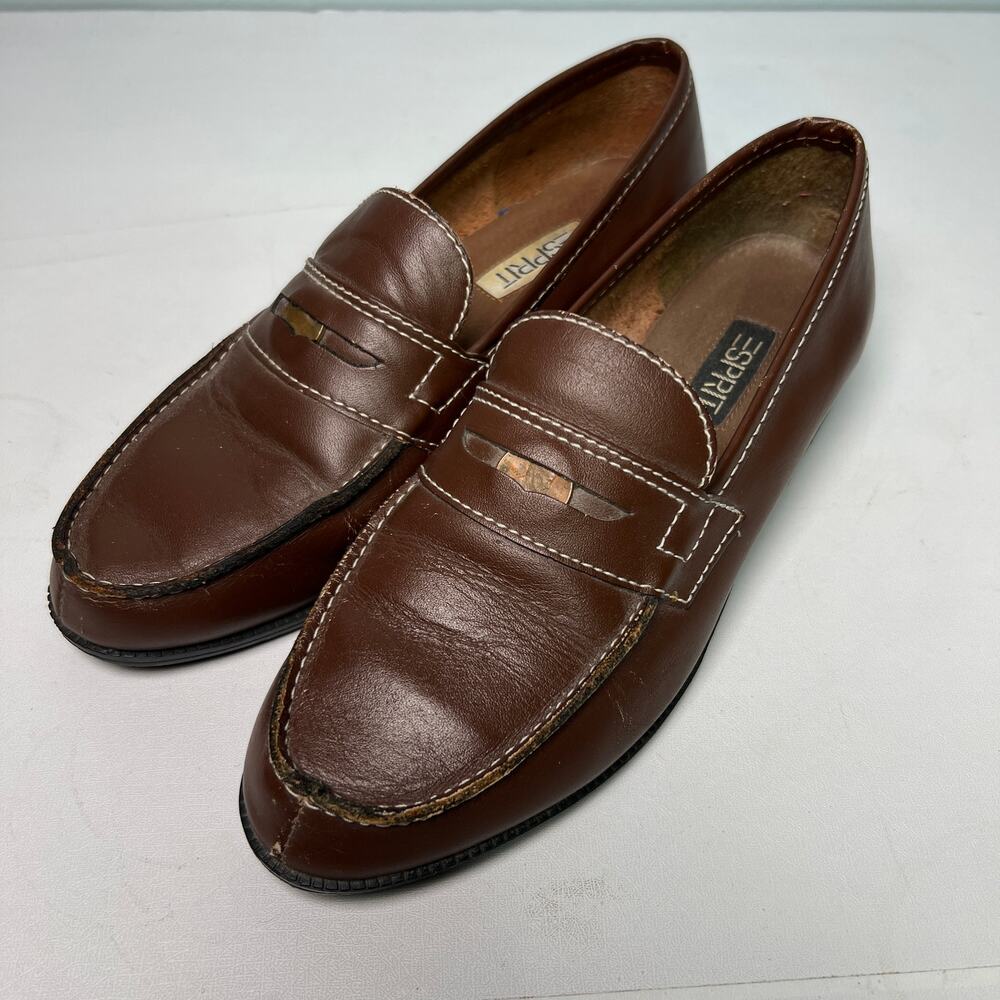 Vtg ESPRIT Made in Brazil Sz 7.5 Brown Leather Penny Loafers Classic Preppy 80s